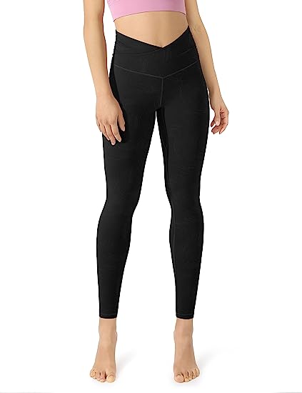 ODODOS Gathered Cross Waist Yoga Pants for Women