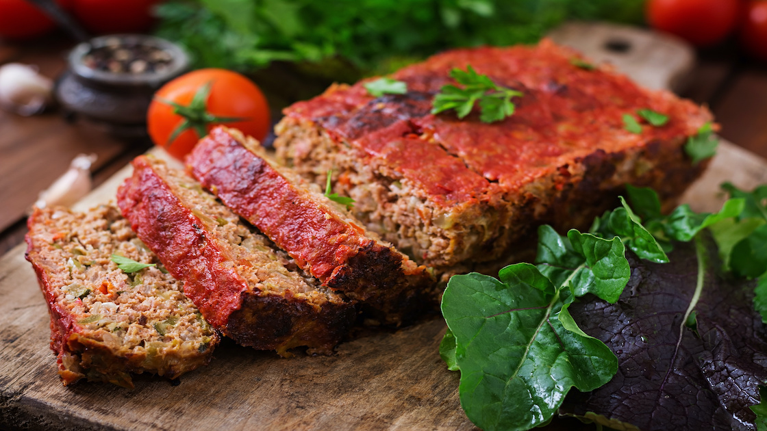 Homemade ground meatloaf with vegetables