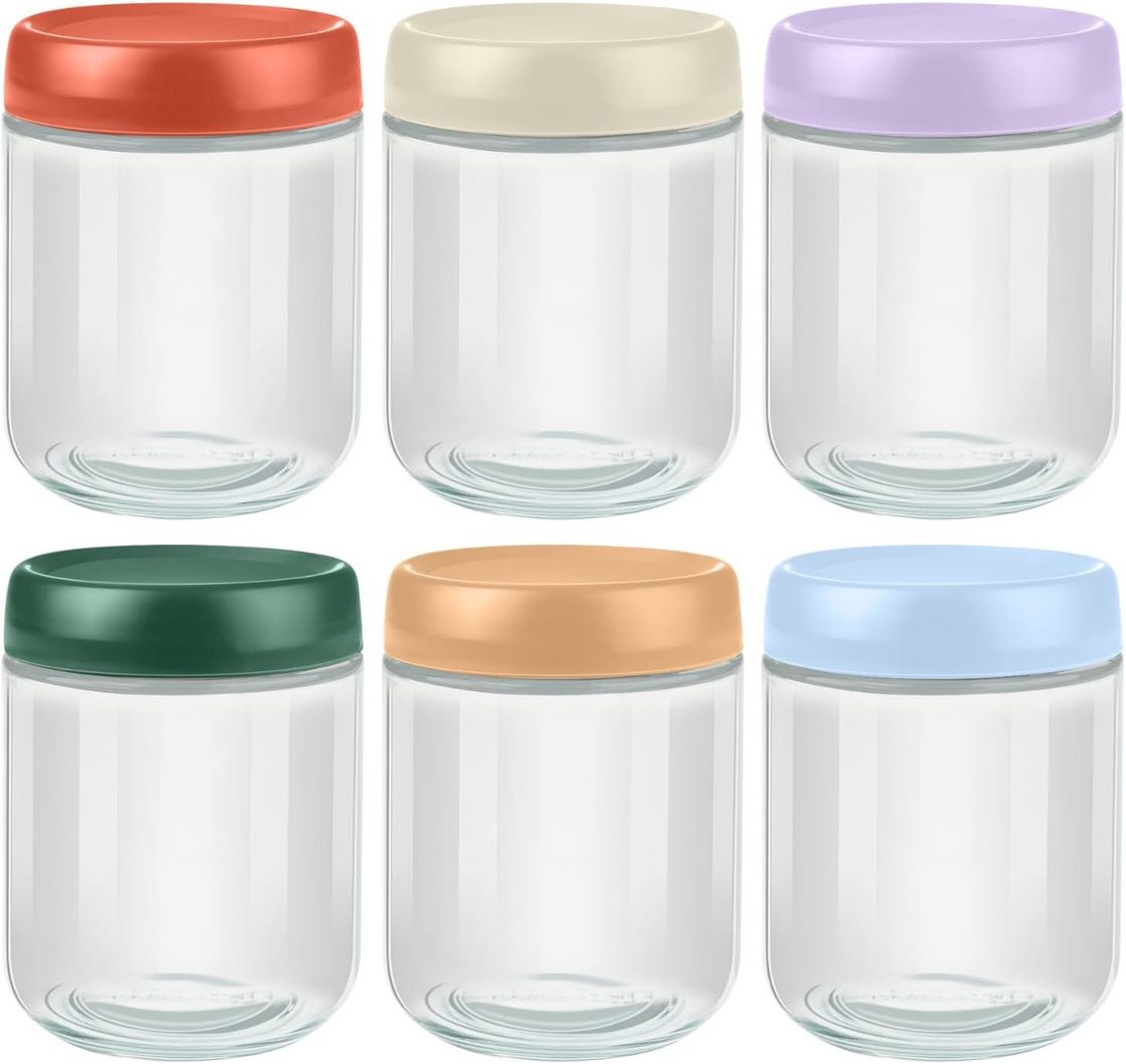 16 Ounce Glass Mason Jars for Overnight Oats with Lids in Vibrant Colors - Portable Storage 16 Oz Glass Jars with Lids for Oatmeal, Meal Prep, Pudding - Stackable Yogurt Containers with Lids - 6 Pack
